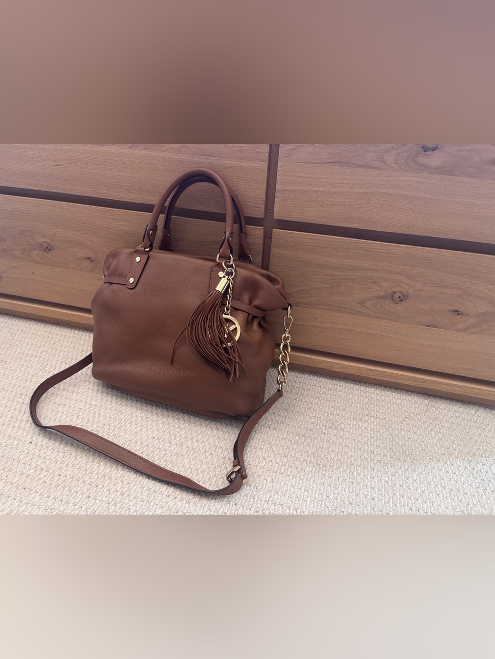 Michael Kors Megan Congac Brown Leather Satchel
